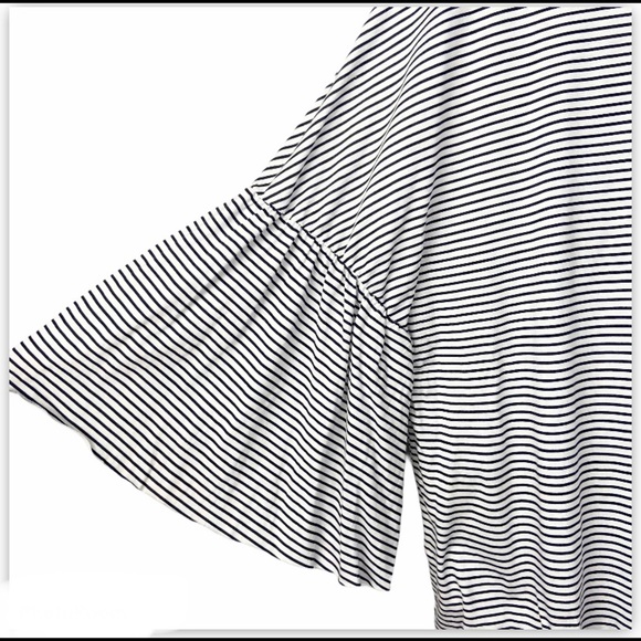 NWOT•Zara Trafaluc•modal flounce black white stripe bell oversized sleeve small - Picture 3 of 8